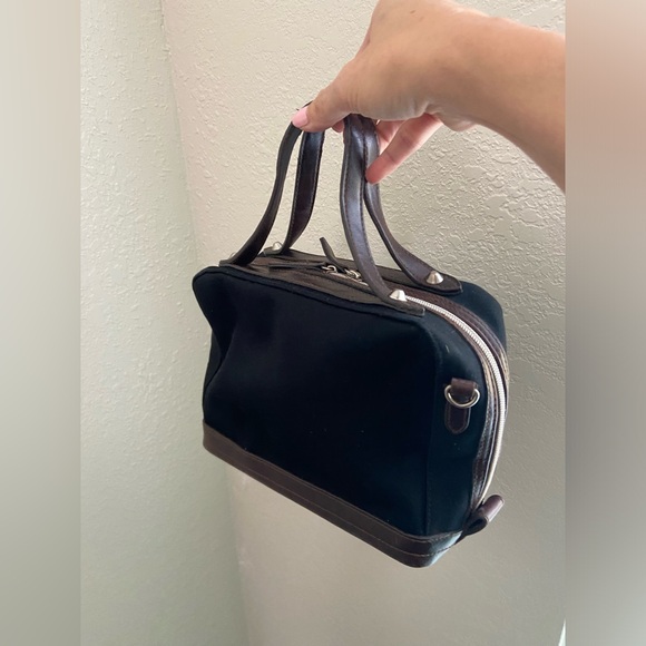 Vintage Marlo Black Canvas Bag with Brown Faux Leather Trims & Handles, Silver - Picture 12 of 15